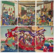 Yoshiiku, Chikanobu, Kimono, Set of 2 Triptychs