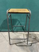 3 x Grey Metal Bar Stools W/ Wooden Seat