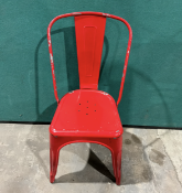 9 x Red Metal Dining Chairs
