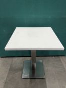 Square White Café Table With Stainless Steel Base
