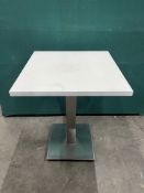 Square White Café Table With Stainless Steel Base