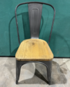 6 x Black Metal Dining Chairs W/ Wooden Seat