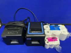 2 x Various Till Thermal Receipt Printers W/ Rolls Of Receipt Paper - As Pictured