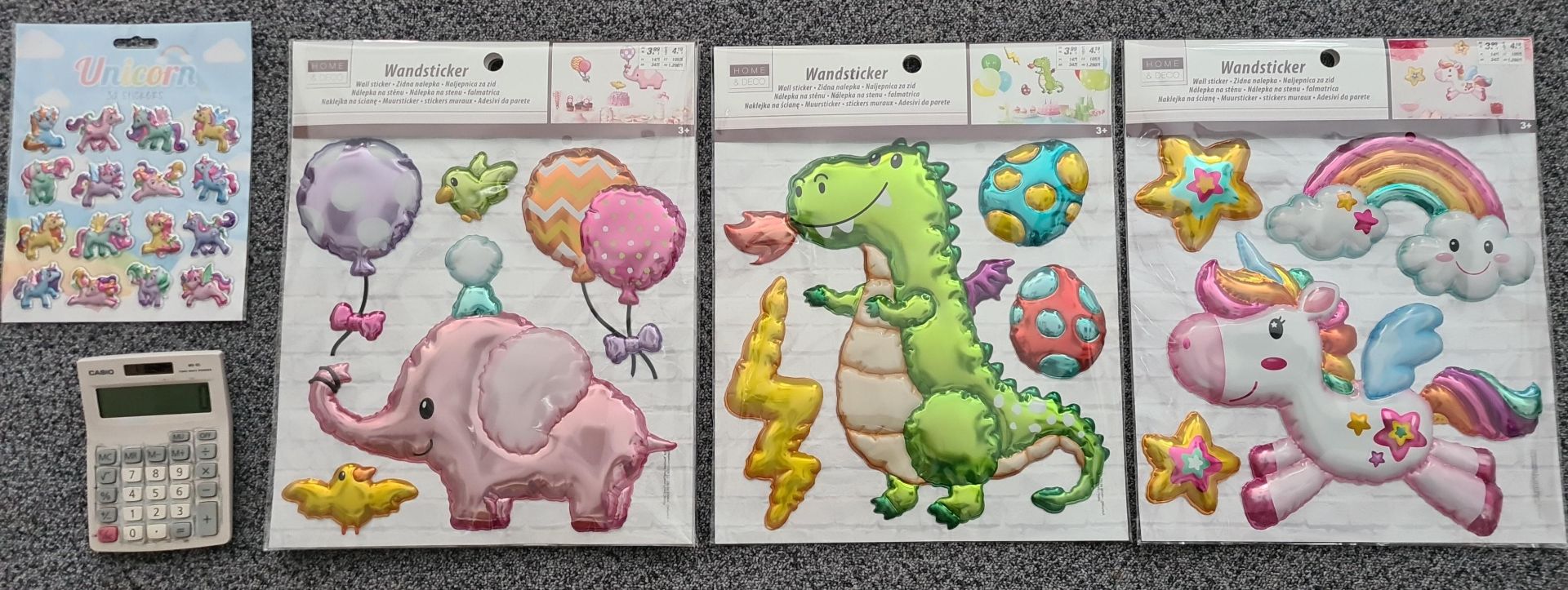 100 Mixed Designs As Pictured - Unicorn, Dinosaur, Elephant - Super Huge Wall Sticker Kits - 3D Styl