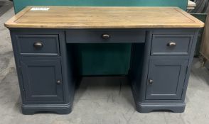 Wooden Oak and Blue Painted Computer Desk
