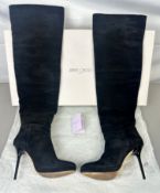 Pre-Owned Jimmy Choo Knee High Boot Heels 115mm Black Suede EU 37 UK 4