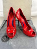 Pre-Owned Alexander McQueen Peep Toe Heel 120 Red Patent Leather EU 36 UK 3