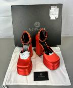 Pre-Owned Versace Medusa Aevitas Platform Pumps Red Nylon EU 36 UK 3