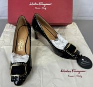 Pre-Owned Salvatore Ferragamo Leonie Shoes 70mm Black Patent Leather EU 39.5 UK 6.5