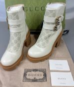 Pre-Owned Gucci GG Supreme Ankle Boots White  Leather EU 37.5 UK 4.5