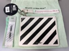Pre-Owned Off White Diagonal Double Flat Bag White / Black Leather