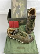 Pre-Owned Valentino Rockstud Sneakers Khaki / Black Suede EU 37.5 UK 4.5