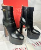 Pre-Owned Valentino V-Logo Tango Platform Ankle Boots - Black / Leather EU 39 UK 6