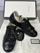 Pre-Owned Gucci GG Ace Embossed Trainers Black Leather EU 41 UK 7