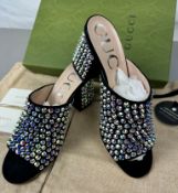 Pre-Owned Gucci Embellished Mules 75 Black / Sequins Suede EU 37.5 UK 4.5