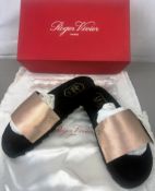 Pre-Owned Roger Vivier RV Strass SLIDY VIV Slider Black / Rose Gold Leather EU 38 UK 5