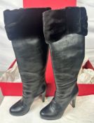 Pre-Owned Valentino Fur Edge Boots  110mm Black Leather EU 37 UK 4