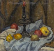 Paul Kother1878 Leipzig - 1963 Weimar - Still life with candlestick, cup and fruit - (1936) Oil on