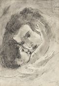 Artists of the 20th century- Mother and child - Charcoal and ink/paper. 44 x 30 cm (mat cut-out). 62