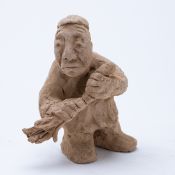 Li Xiaochao1968 Xianyang - Man brushwood broom - clay. H. 16,5 cm. Signed with a press mark on the