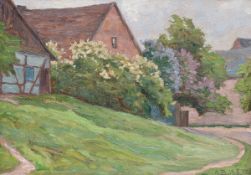 Albrecht Bruck1874 Lauban - 1964 Teltow - Farmhouse - (1915) Oil/cardboard. 25 x 35 cm. 36 x 45