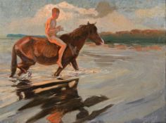 Stanislaw Korzeniewski1869 Poland - 1942 Munich - Boy on a horse - Oil/cardboard. 43 x 57.8 cm.