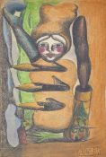 Pit Morell1939 Kassel - lives and works in Worpswede - Woman with Shoes - (1982) Oil pastel/paper.