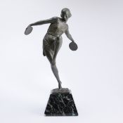 Pierre Le Faguays1892 Nantes - 1962 Paris - Art Deco dancer with bells - white metal. Green