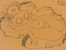 Arnold Leissler1939 Hanover - 2014 - Woman on divan - (1970) Colored chalk/brownish paper. 46 x 61