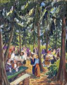 Meike Lipp1955 Attributed to Hamburg - In the beer garden - Oil/cardboard on hardboard. 50.5 x 41.