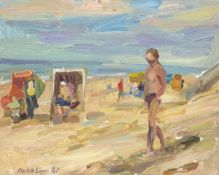 Meike Lipp1955 Hamburg - On the beach - (1987) Oil/hard fiber. 37 x 45.5 cm. 48 x 58 cm (overall