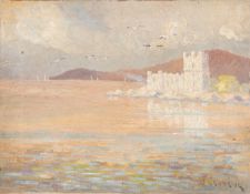 Artists of the 20th centuryV. Credon - Water landscape with the white castle - oil on canvas. 34.7 x