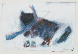 Artist of the 20th century- Cat - (1993) Mixed media/paper. 28 x 40 cm (mat cut-out), 62 x 62 cm (