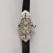 Art Déco - Damenarmbanduhr mit Diamanten und Saphiren