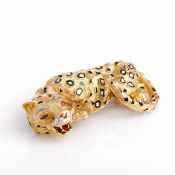 Große Leopard-Brosch in edler Gold-Emaille-Arbeit