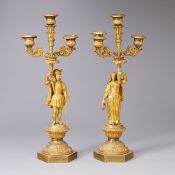 Paar dreiflammige Bronze-Leuchter