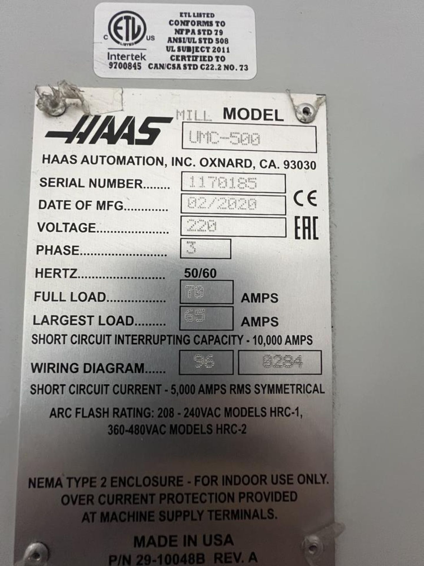 2020 Haas UMC-500, 5 Axis Vertical Machining Center, Travels 16" x 16" x 24", 30 ATC, CAT 40, 8, - Image 7 of 23
