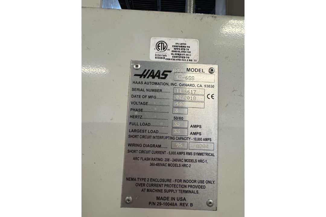 2018 Haas VF-6SS Vertical Machining Center, Probes, 40 Taper, 24 Station Side Mount Tool Changer - Image 10 of 11