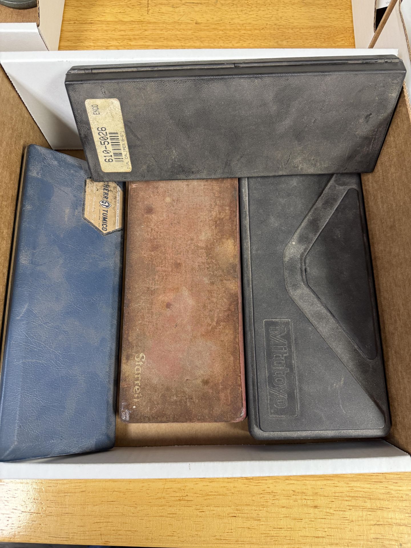 Box of Various Calipers Enco 0-6" Dial Caliper, Scherr Tumico 0-15 cm Dial Caliper, Starrett 0-6"