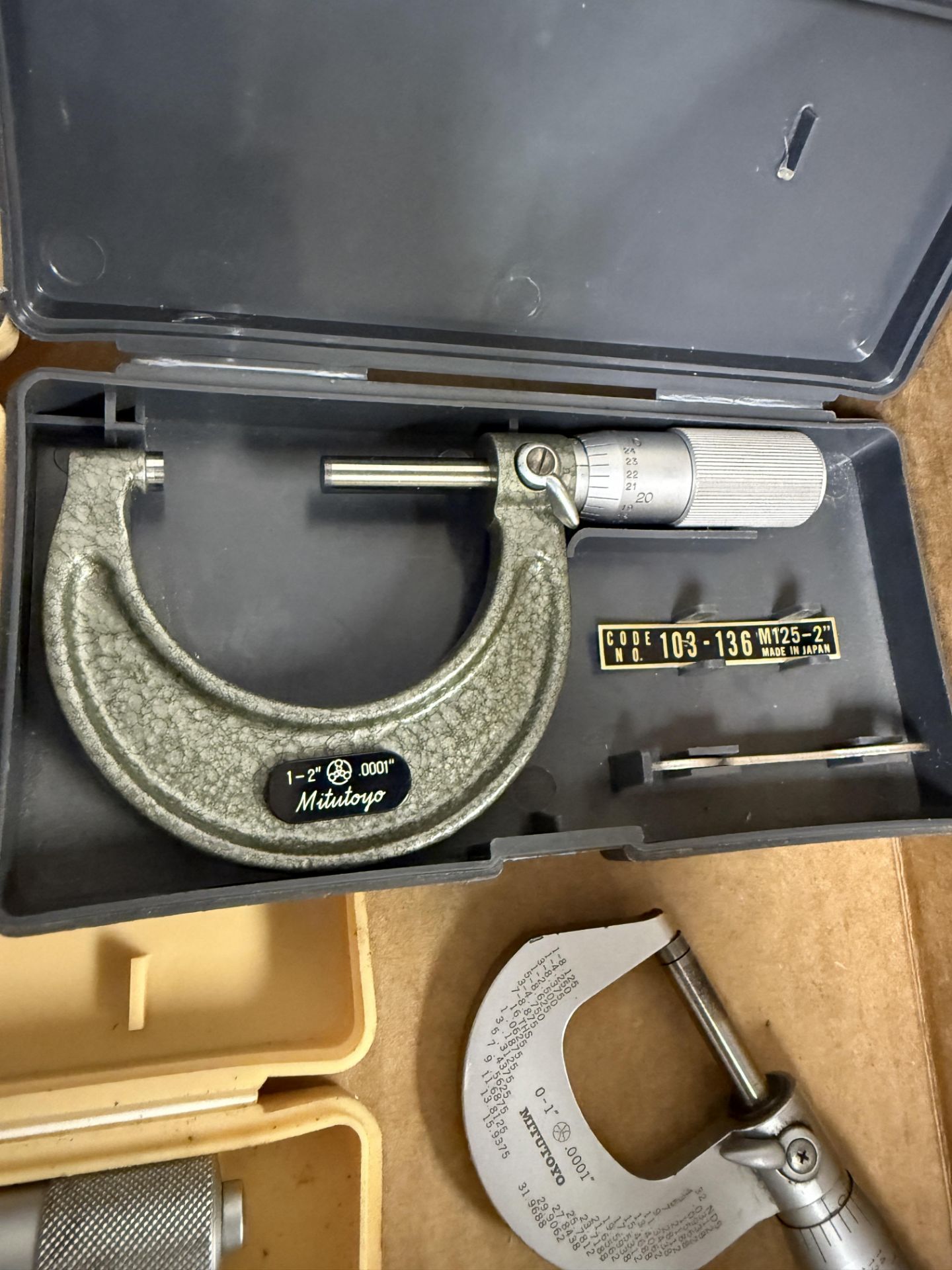 Box of Various Outside Micrometers (2) Mitutoyo 0-1" - .0001", Mitutoyo 1-2" - .0001", Mitutoyo 2-3" - Image 4 of 5