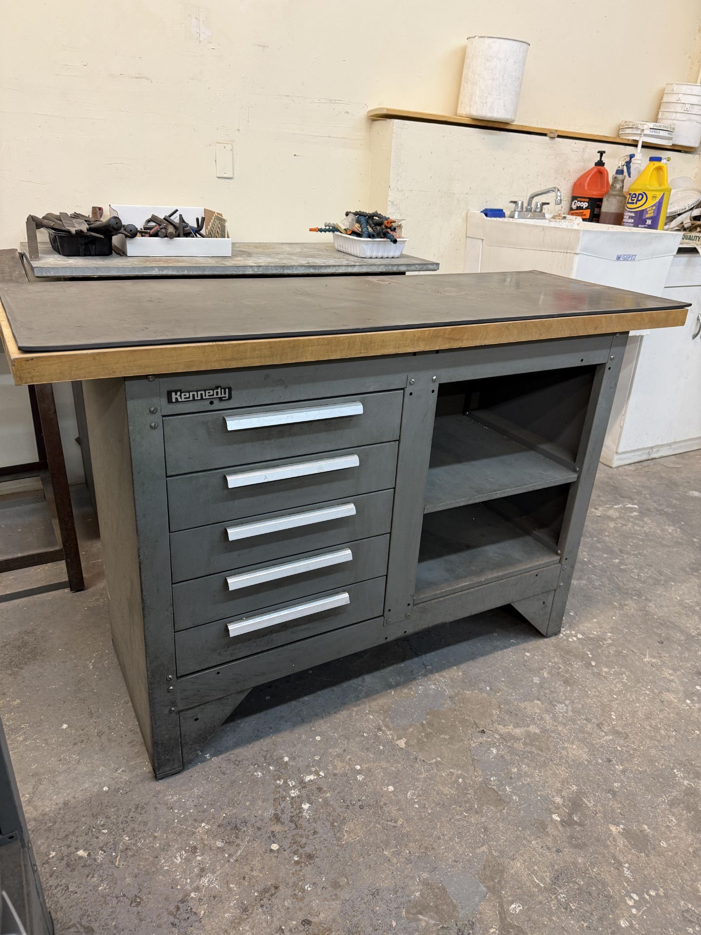Kennedy 5 Drawer Work Bench With Wood Top & Rubber Matt 54" L x 20 1/2" W x 34 1/2"