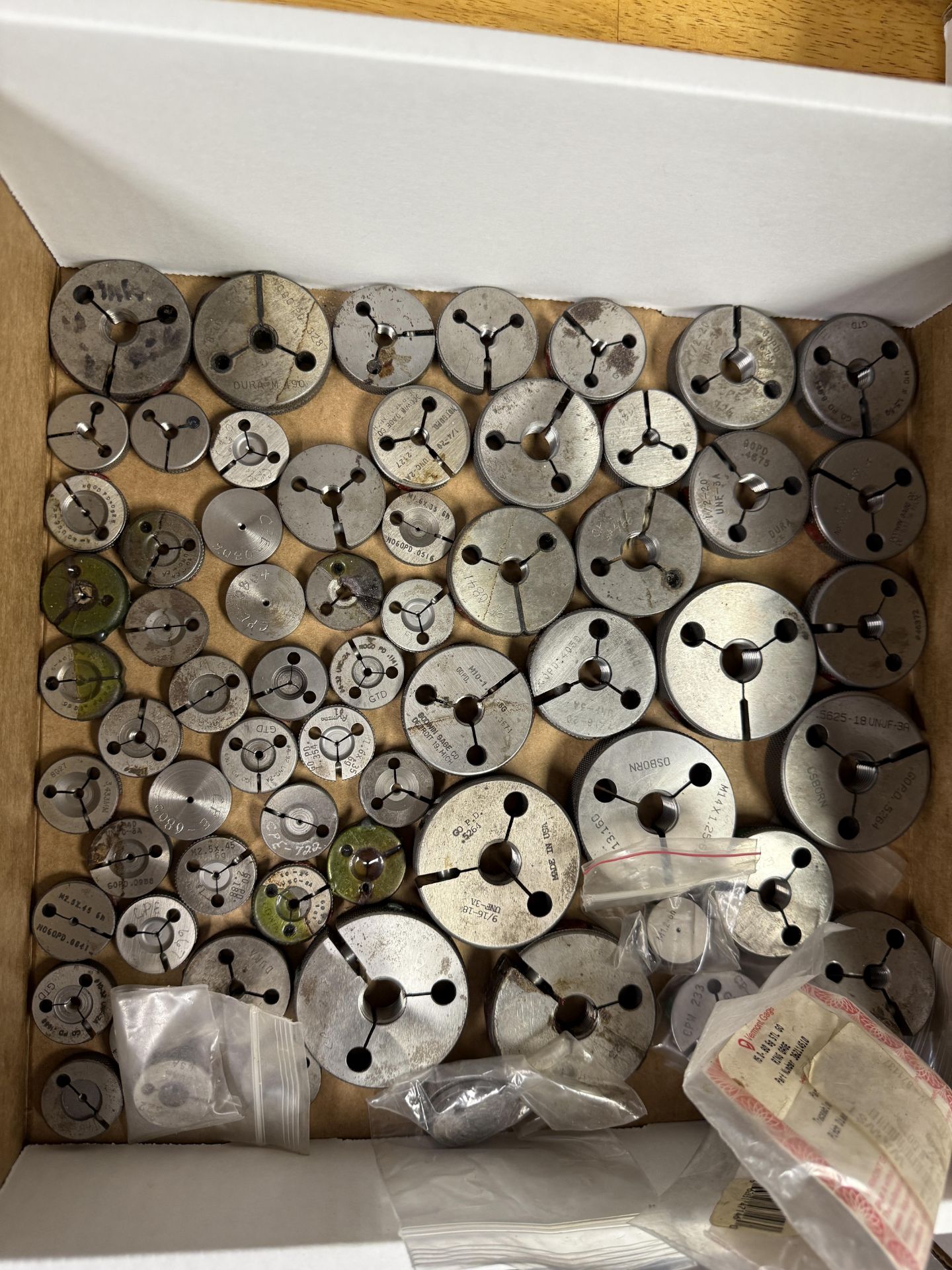 Box of Small to Medium Threaded Go & No Go Ring Gages Various Sizes