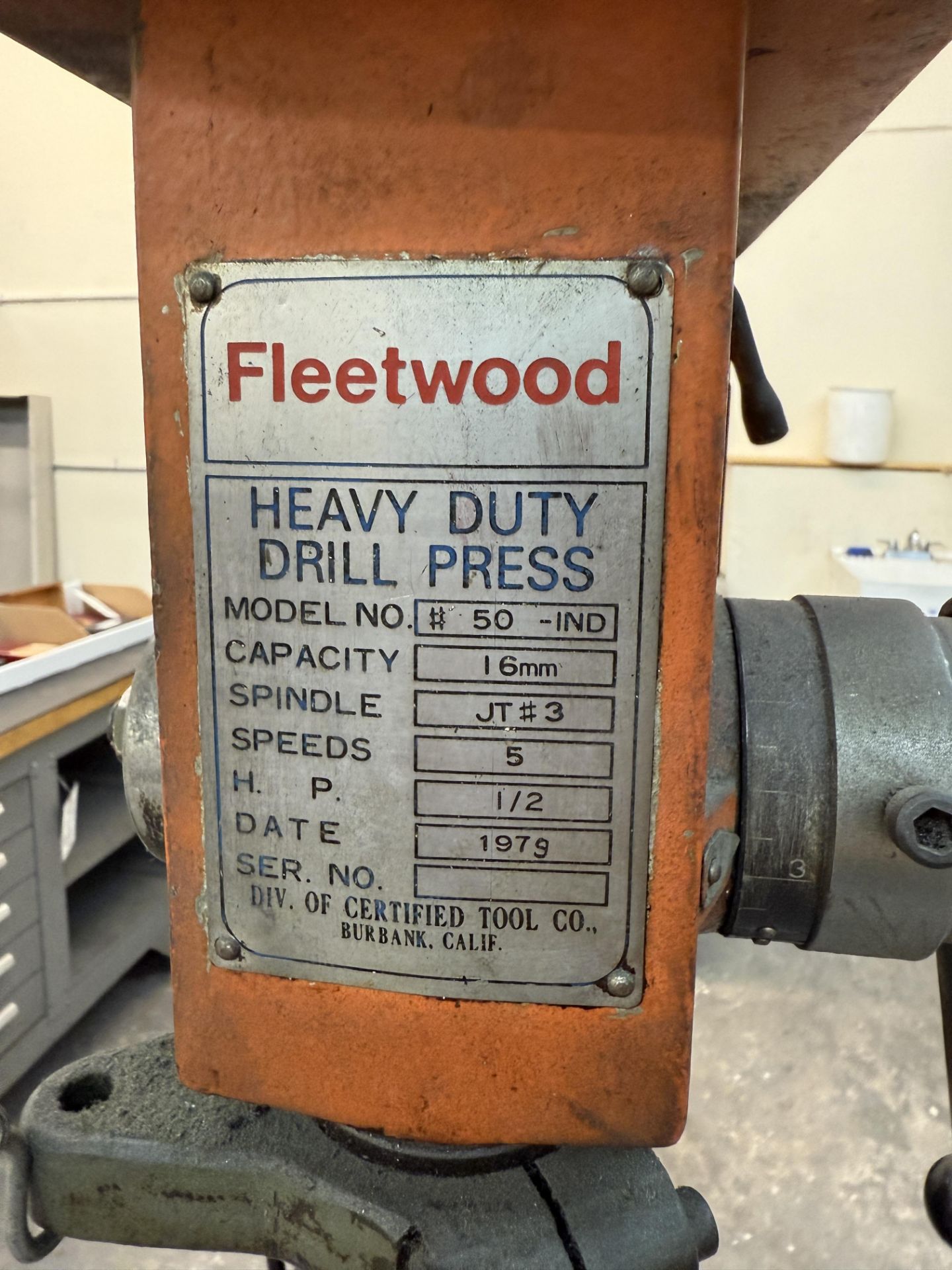 1979 Fleetwood Heavy Duty Drill Press Model 50 1/2 HP With Jacobs Chuck on Heavy Duty Stand - Image 4 of 8
