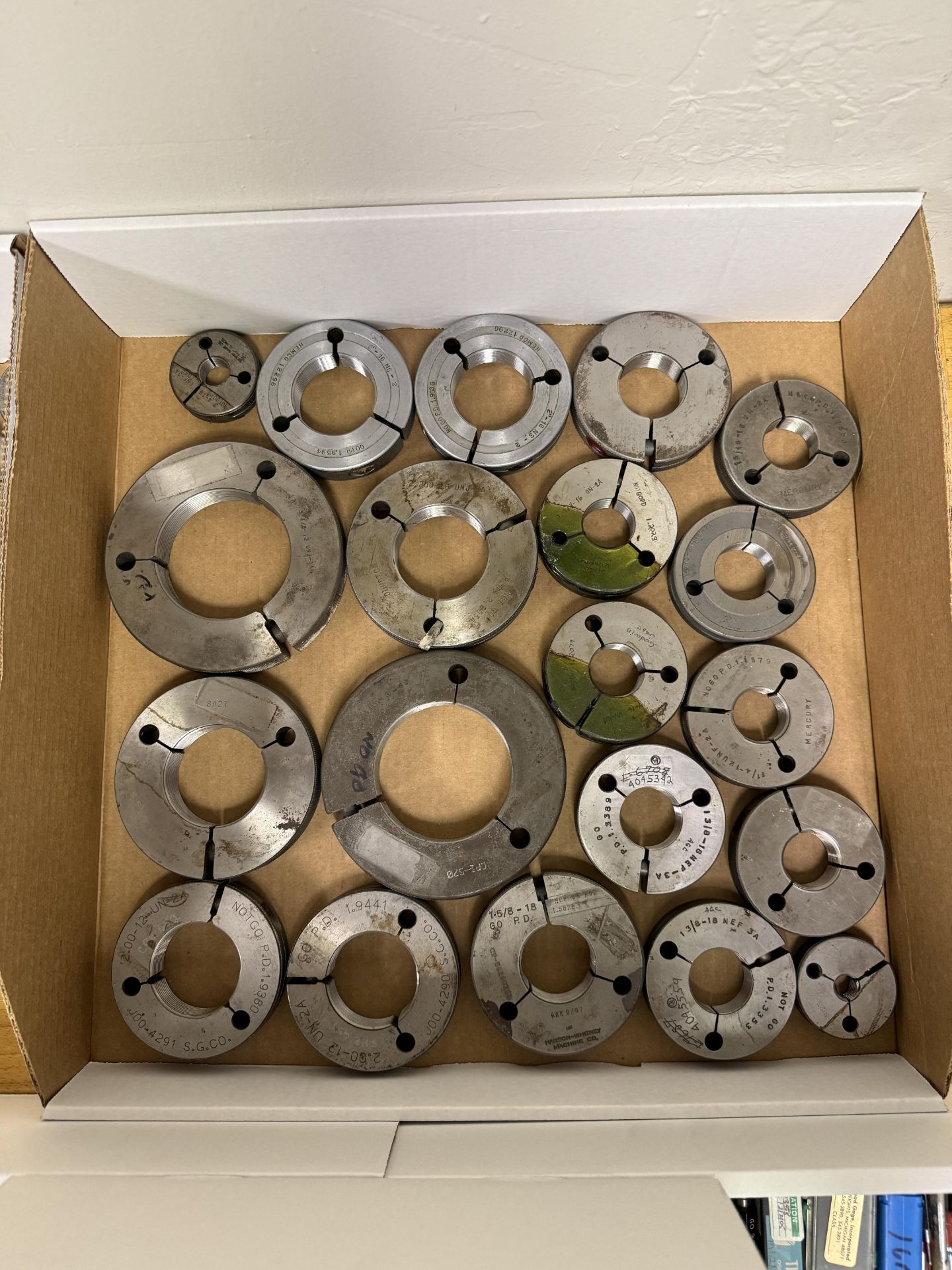 Large Box of Large Threaded Go & No Go Ring Gages, Various Sizes