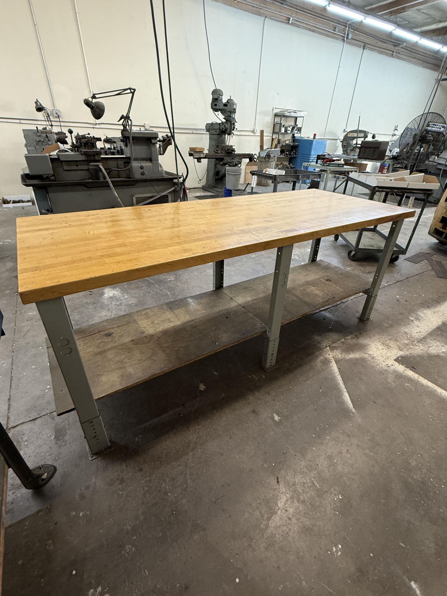 Solid Wood Heavy Duty Work Table, Adjustable Height 88 3/4" x 35 1/4" x 35 3/4" H