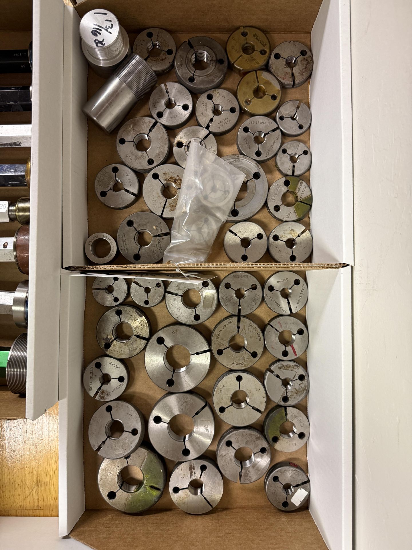 (2) Boxes of Various Size Go & No Go Threaded Ring Gages Medium Size