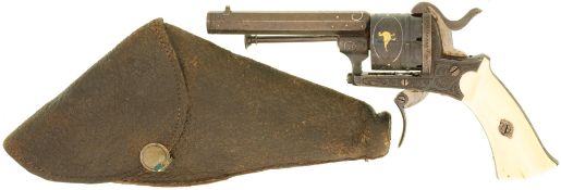Stiftfeuerrevolver, Lefaucheux, belgisch, Open-top graviert, Kal. 7mm