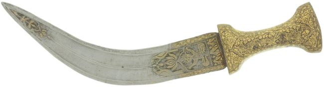 Indopersischer Khanjar, 19.Jh., vergoldet, Damastklinge