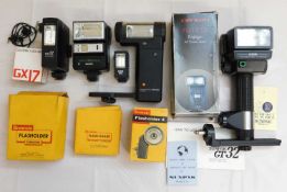 A quantity of camera flash equipment: to include a Sunpak Auto Zoom 3600 Thyristor; an Agfatronic