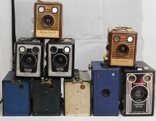 A quantity of box camera's: to include No.2 Brownie (Gold, Blue and a Green); an Ensign E29; a